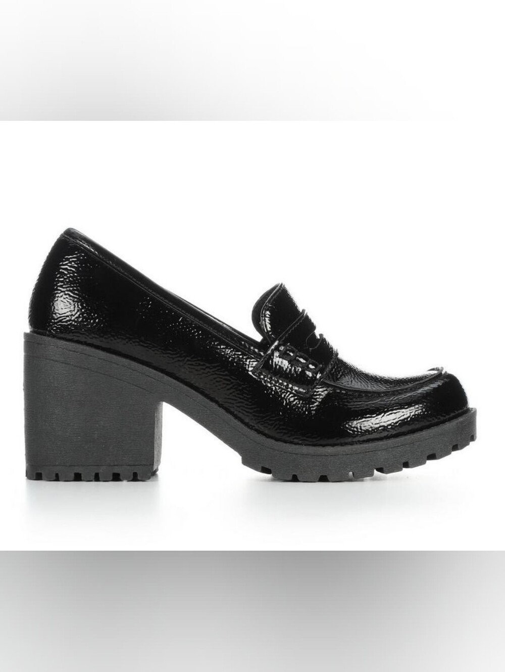 DL Dirty Laundry Pebbled Black Patent Block Heel Penny Loafer Shoe Size 8.5